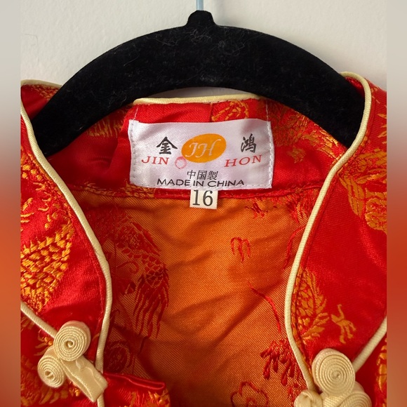 Chinese Traditional 2Pc Set Red Satin & Gold Dragon - Picture 15 of 15